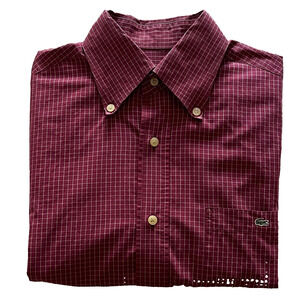 Lacoste Men's Button Front S/S Shirt Size 38 Red with White Checks A+